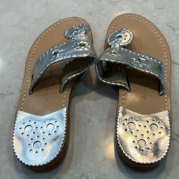 Jack Rogers Navajo Hamptons Sandal In Silver Sz 6- NIB