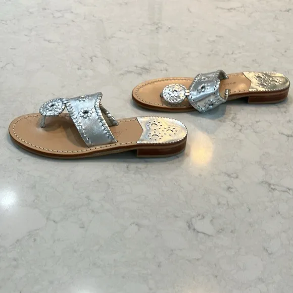 Jack Rogers Navajo Hamptons Sandal In Silver Sz 6- NIB
