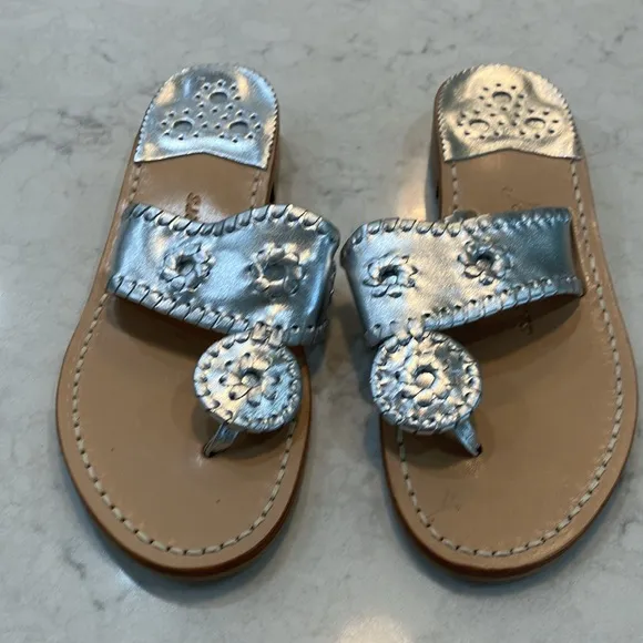 Jack Rogers Navajo Hamptons Sandal In Silver Sz 6- NIB