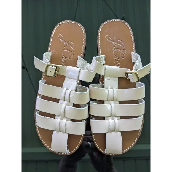 J.CREW Size 7.5  Fisherman Sandals Shiny Spazzolato Leather Light Beige Beach