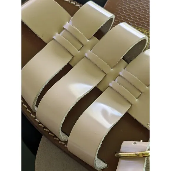 J.CREW Size 7.5  Fisherman Sandals Shiny Spazzolato Leather Light Beige Beach