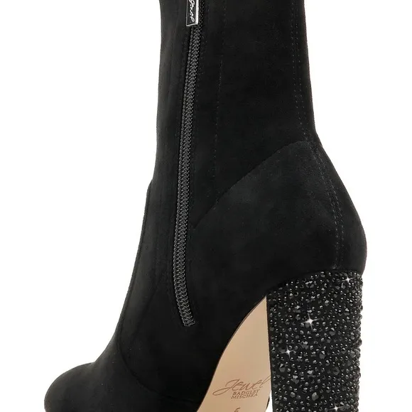JEWEL BADLGLEY MISCHKA SUEDE LEATHER SPARKLE HEEL TALL ANKLE BOOTS NIB