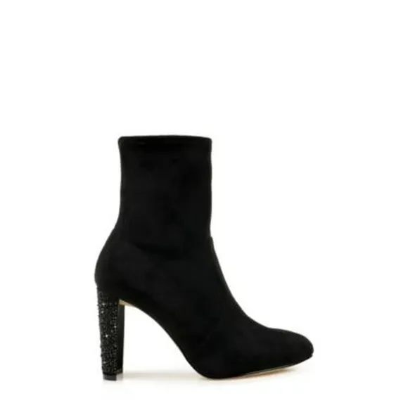 JEWEL BADLGLEY MISCHKA SUEDE LEATHER SPARKLE HEEL TALL ANKLE BOOTS NIB