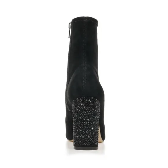 JEWEL BADLGLEY MISCHKA SUEDE LEATHER SPARKLE HEEL TALL ANKLE BOOTS NIB