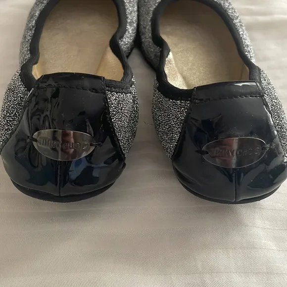 Jimmy Choo Metallic Black Winnie Cap Toe Scrunch Ballet Flats 35.5 US 5.5