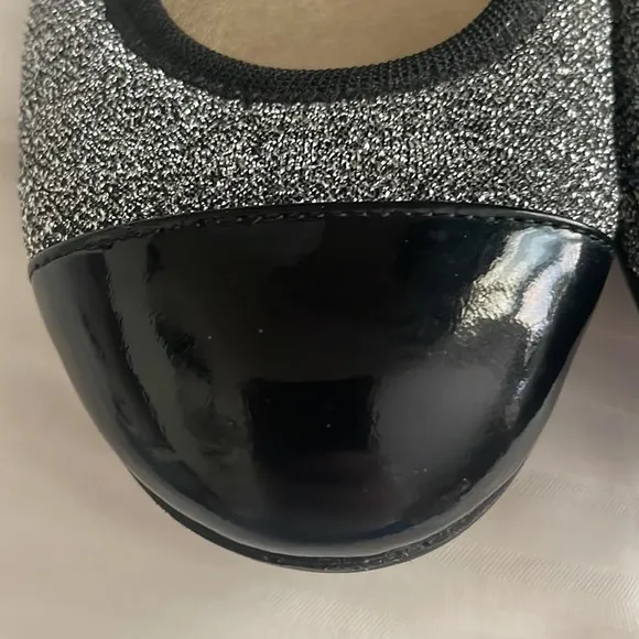 Jimmy Choo Metallic Black Winnie Cap Toe Scrunch Ballet Flats 35.5 US 5.5