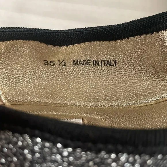 Jimmy Choo Metallic Black Winnie Cap Toe Scrunch Ballet Flats 35.5 US 5.5