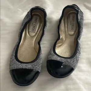 Jimmy Choo Metallic Black Winnie Cap Toe Scrunch Ballet Flats 35.5 US 5.5