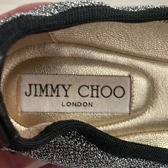 Jimmy Choo Metallic Black Winnie Cap Toe Scrunch Ballet Flats 35.5 US 5.5