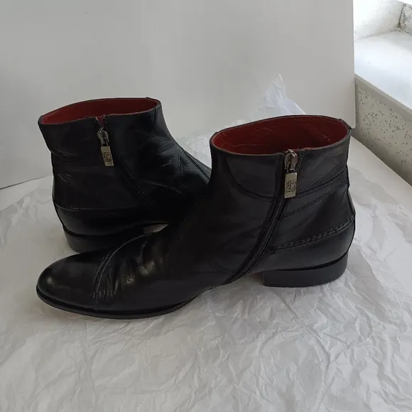 Jo ghost black leather  zip men's biker boots sz 41