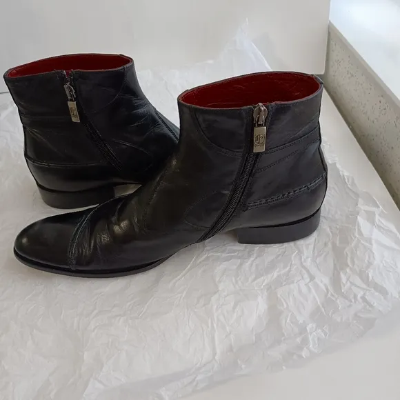 Jo ghost black leather  zip men's biker boots sz 41