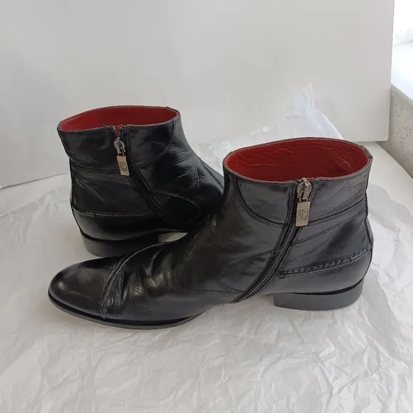 Jo ghost black leather  zip men's biker boots sz 41