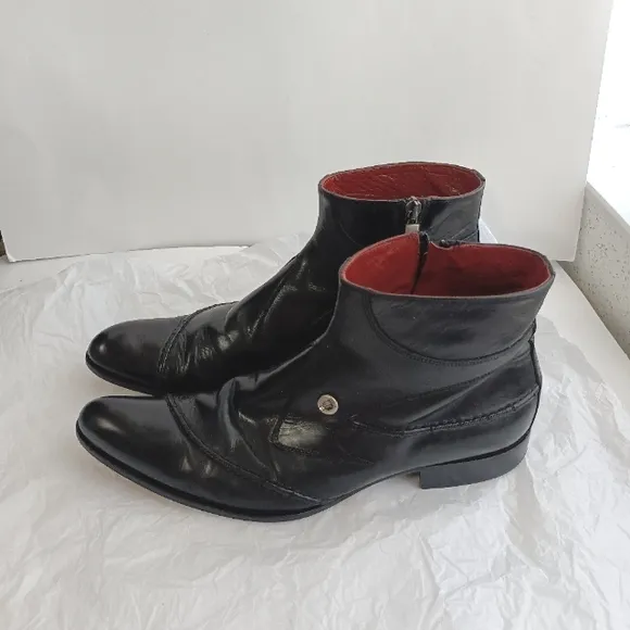Jo ghost black leather  zip men's biker boots sz 41