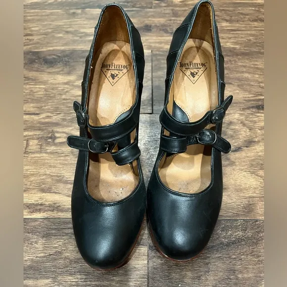 John Fluevog Black Leather Holly Mary Jane Shoes Sz. 7