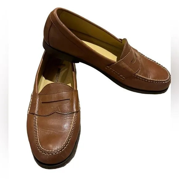 Johnston&amp; Murphy  shoes Mens 9.5 Sheepskin Brown Leather Penny Loafer Style