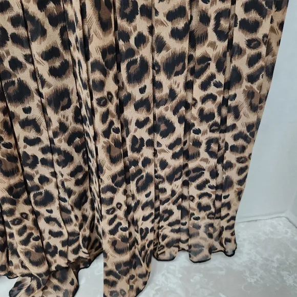 Joie Brown Black Animal Pattern Pleated Elastic Waist Skirt L Leopard New