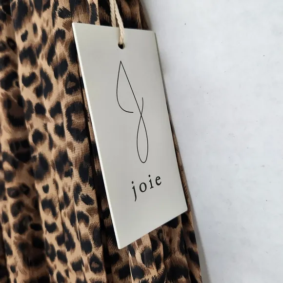 Joie Brown Black Animal Pattern Pleated Elastic Waist Skirt L Leopard New