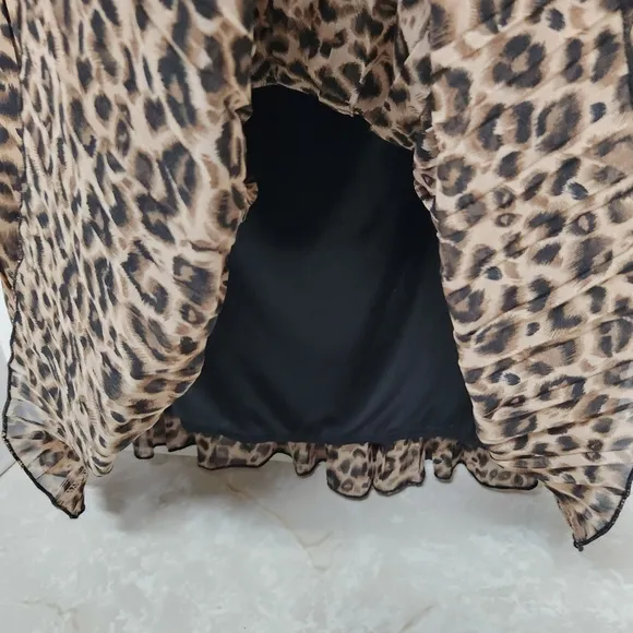 Joie Brown Black Animal Pattern Pleated Elastic Waist Skirt L Leopard New