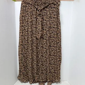 Joie Brown Black Animal Pattern Pleated Elastic Waist Skirt L Leopard New