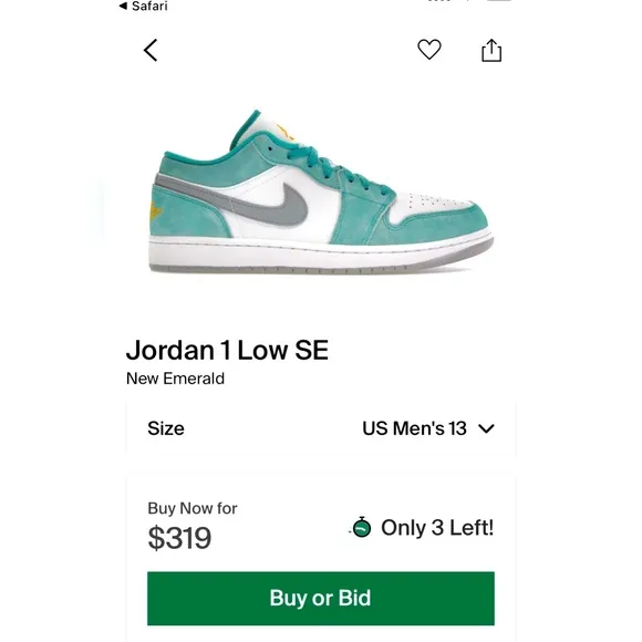 ♦️Jordan 1 Low SE♦️(New Emerald), Men’s Size 14 / Women’s Size 15.5