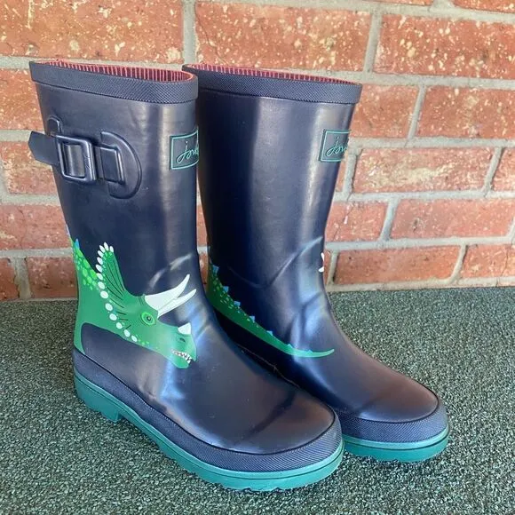 Joules Kids Rain Boots Blue Green Dinosaur Size 4