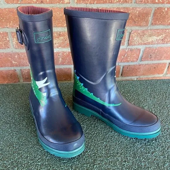 Joules Kids Rain Boots Blue Green Dinosaur Size 4