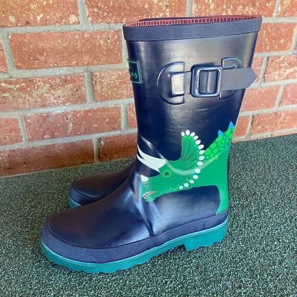 Joules Kids Rain Boots Blue Green Dinosaur Size 4