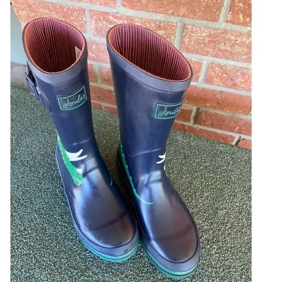 Joules Kids Rain Boots Blue Green Dinosaur Size 4