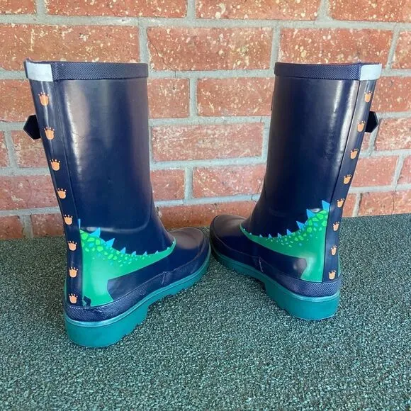 Joules Kids Rain Boots Blue Green Dinosaur Size 4