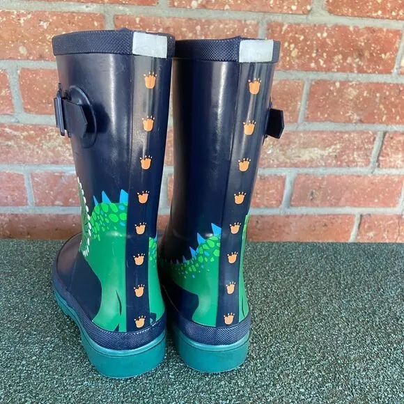 Joules Kids Rain Boots Blue Green Dinosaur Size 4