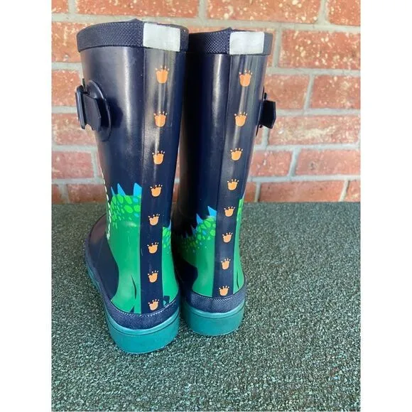 Joules Kids Rain Boots Blue Green Dinosaur Size 4