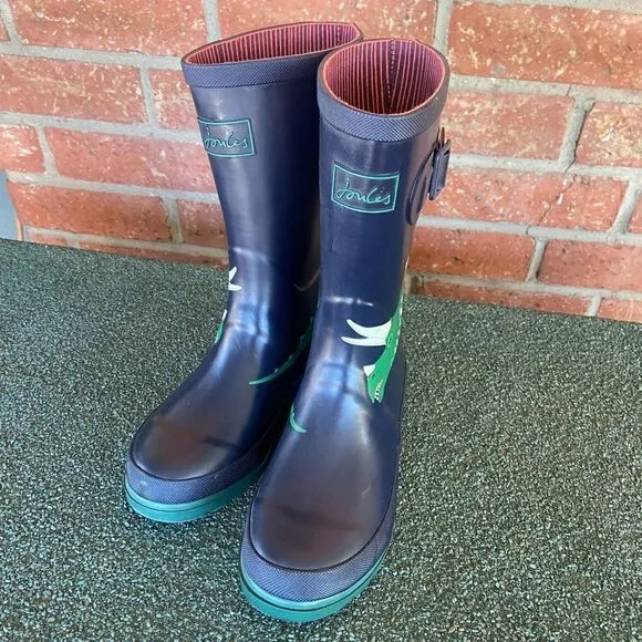 Joules Kids Rain Boots Blue Green Dinosaur Size 4