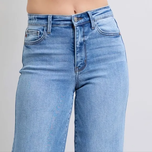 Judy Blue High-Rise Waist Classic Wide Leg Boyfriend Jeans Slim Fit Denim Pants