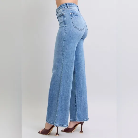 Judy Blue High-Rise Waist Classic Wide Leg Boyfriend Jeans Slim Fit Denim Pants