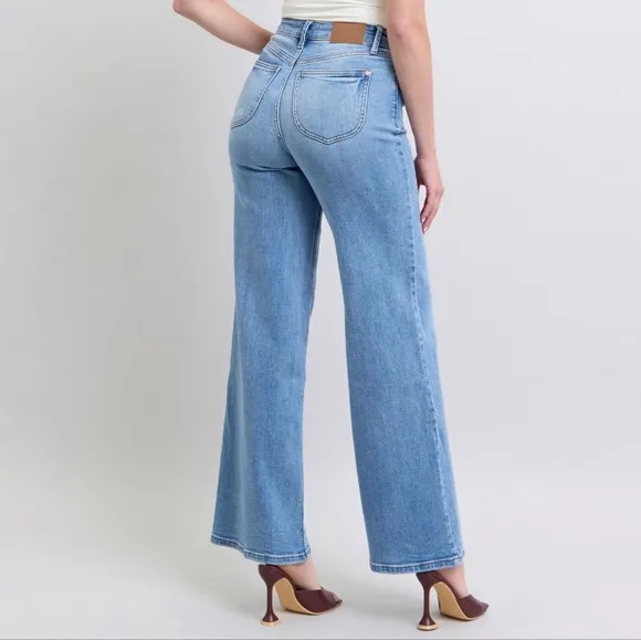 Judy Blue High-Rise Waist Classic Wide Leg Boyfriend Jeans Slim Fit Denim Pants