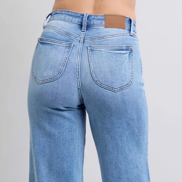 Judy Blue High-Rise Waist Classic Wide Leg Boyfriend Jeans Slim Fit Denim Pants