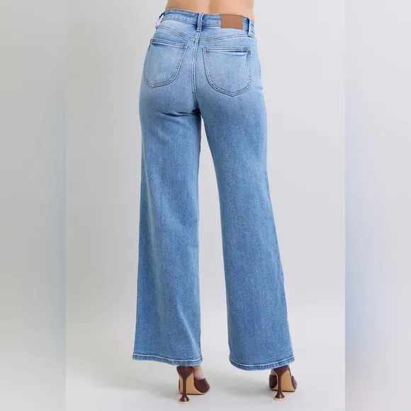 Judy Blue High-Rise Waist Classic Wide Leg Boyfriend Jeans Slim Fit Denim Pants
