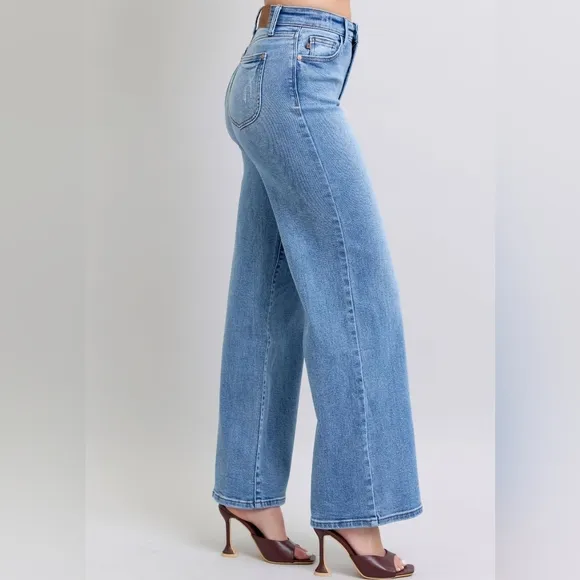 Judy Blue High-Rise Waist Classic Wide Leg Boyfriend Jeans Slim Fit Denim Pants