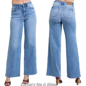 Judy Blue High-Rise Waist Classic Wide Leg Boyfriend Jeans Slim Fit Denim Pants