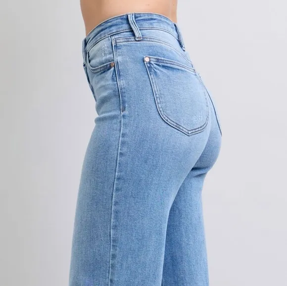 Judy Blue High-Rise Waist Classic Wide Leg Boyfriend Jeans Slim Fit Denim Pants