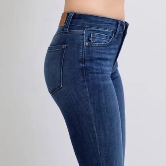 Judy Blue Mid-Rise Skinny Jeans Slim Fit Double Button Denim Pants Raw Ankle Hem