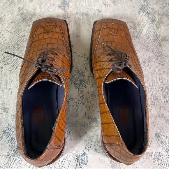 Juno Italian lace up  Oxford croc embossed leather shoes