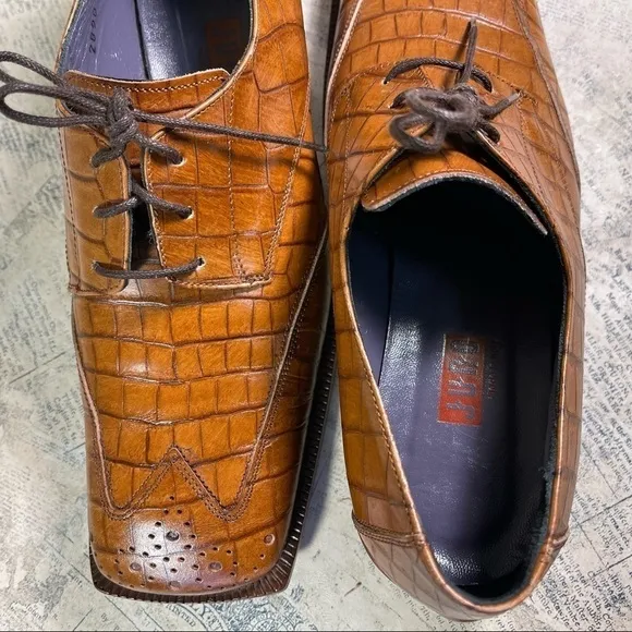 Juno Italian lace up  Oxford croc embossed leather shoes