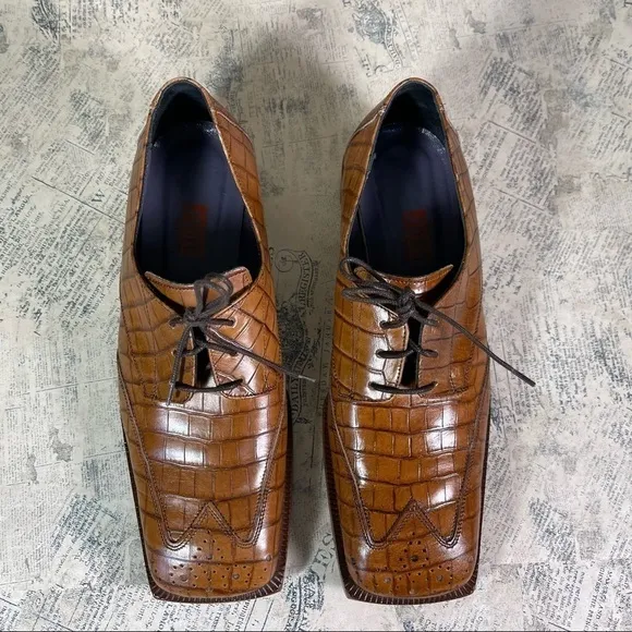 Juno Italian lace up  Oxford croc embossed leather shoes