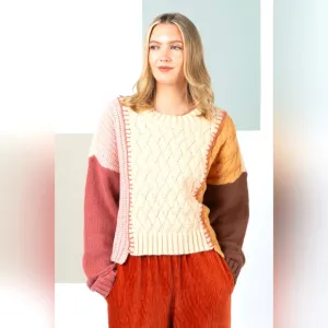 JUST IN!! VERY J Color Block Cable Knit Long Sleeve Warm Sweater