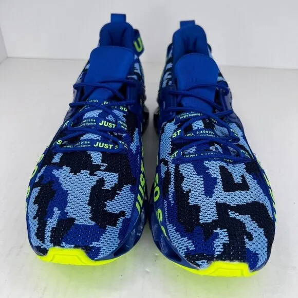 Just So So Mens Blue Camo Neon Low Top Lace Up Sneakers Size 46 Running Shoes