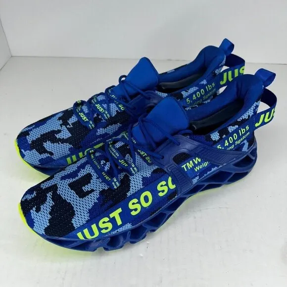 Just So So Mens Blue Camo Neon Low Top Lace Up Sneakers Size 46 Running Shoes