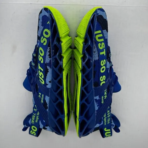 Just So So Mens Blue Camo Neon Low Top Lace Up Sneakers Size 46 Running Shoes
