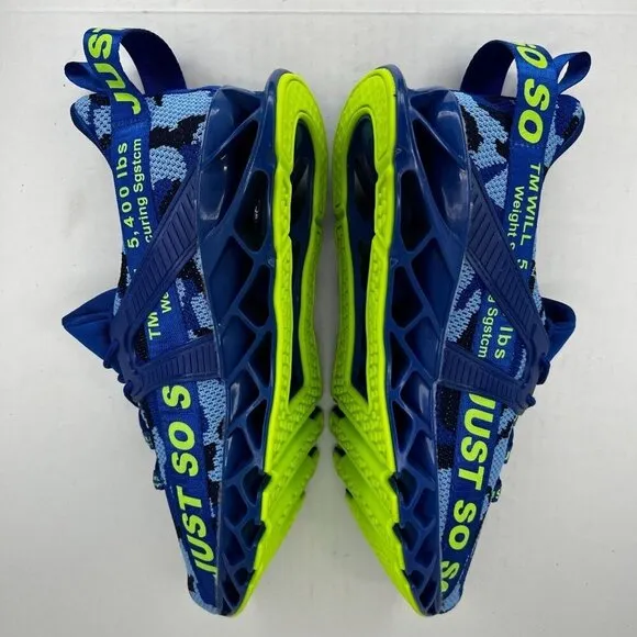 Just So So Mens Blue Camo Neon Low Top Lace Up Sneakers Size 46 Running Shoes