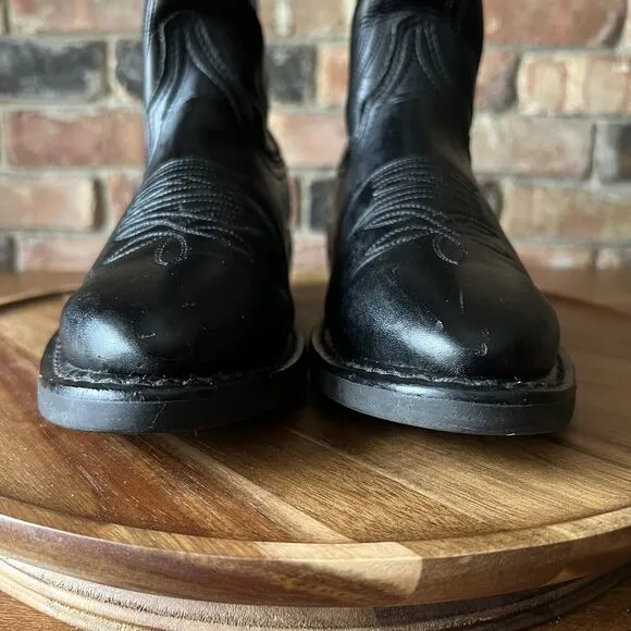 Justin Men's 7 D Women's 8.5 Black Leather Pull On Stitched Western Cowboy Boot